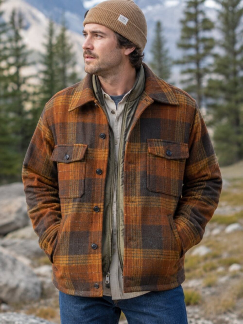 Vintage 70"s Pendleton Wool Black and Brown Field Shirt Jacket  Size L